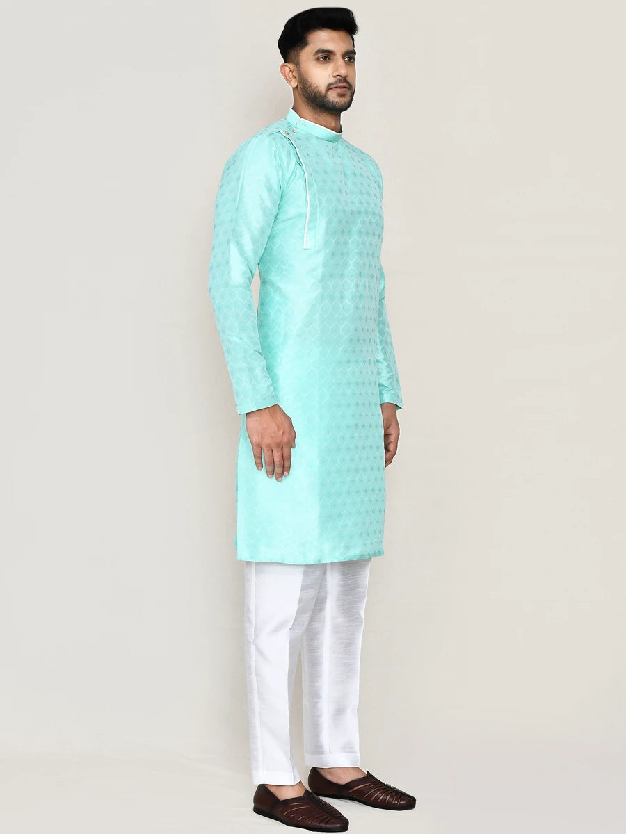 Sea Green Jacquard Silk Kurta | Designer Art Silk Bottom Pant