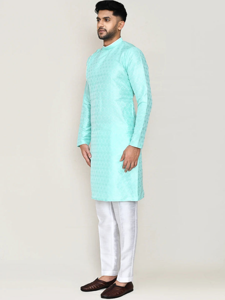 Sea Green Jacquard Silk Kurta | Designer Art Silk Bottom Pant