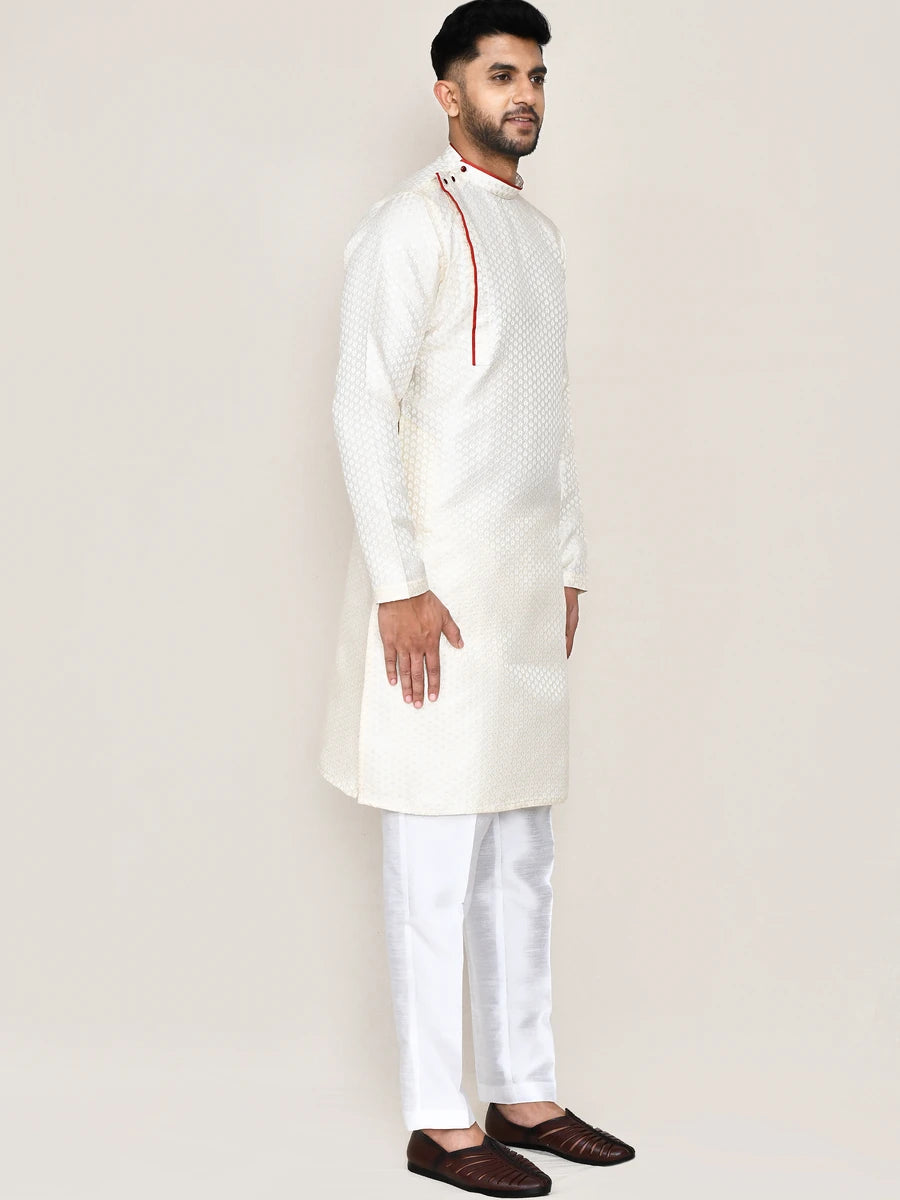 Elegant Cream Jacquard Silk Kurta Set | Wevon Jacquard Work