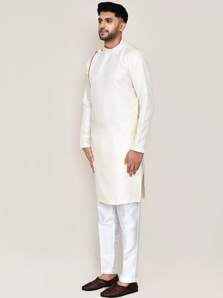 Elegant Cream Jacquard Silk Kurta Set | Wevon Jacquard Work