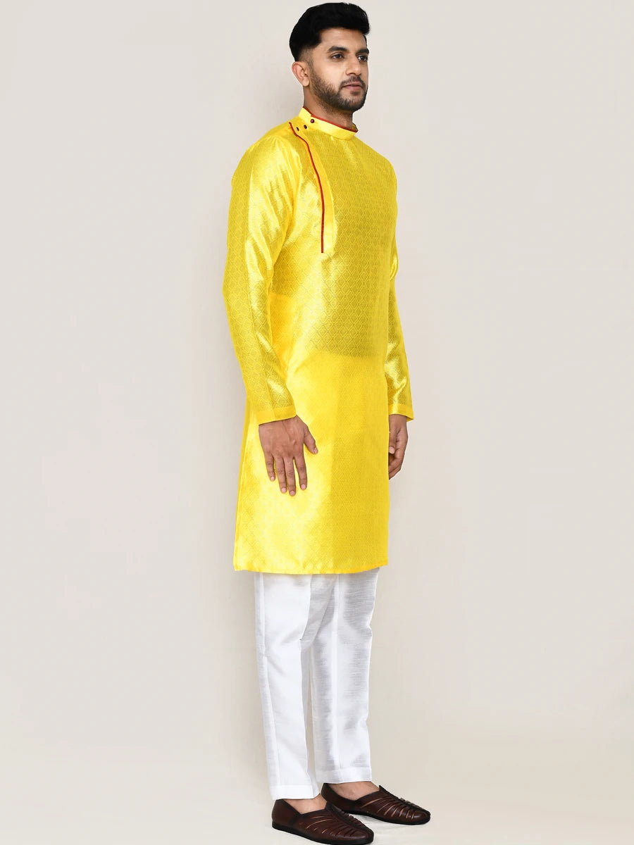 Classic Festive Ready Yellow Silk Kurta | Stylish Jacquard Work Kurta Set