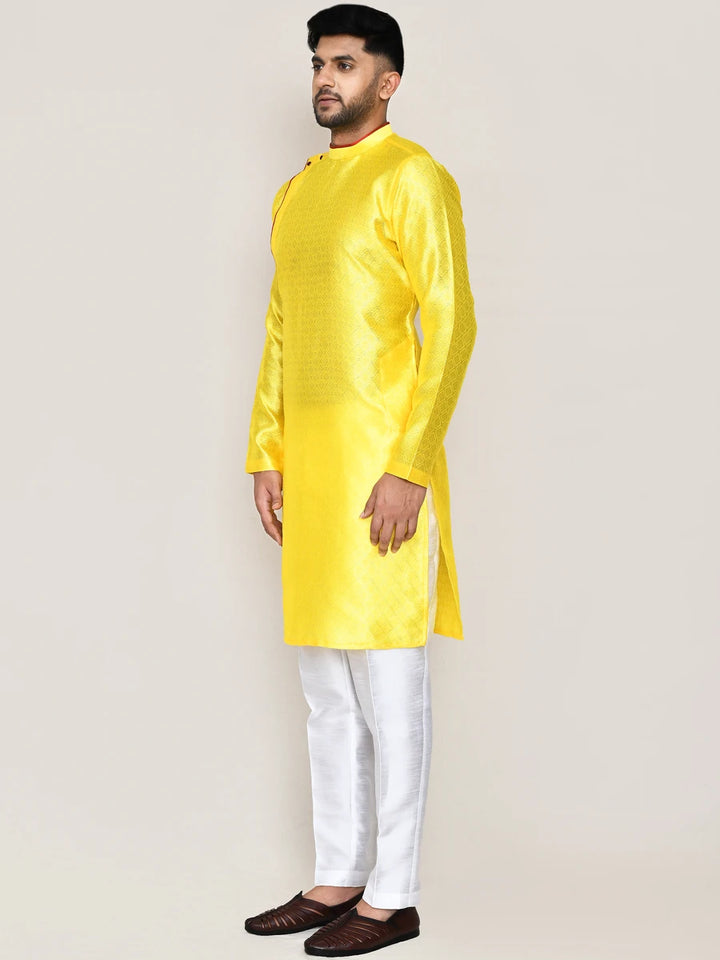 Classic Festive Ready Yellow Silk Kurta | Stylish Jacquard Work Kurta Set