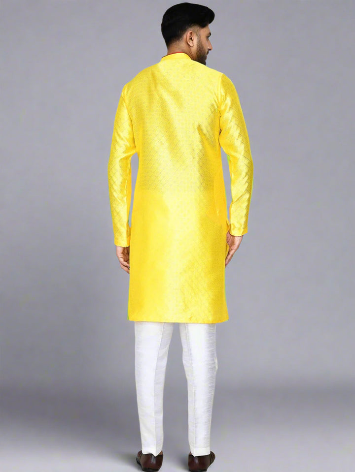 Classic Festive Ready Yellow Silk Kurta | Stylish Jacquard Work Kurta Set