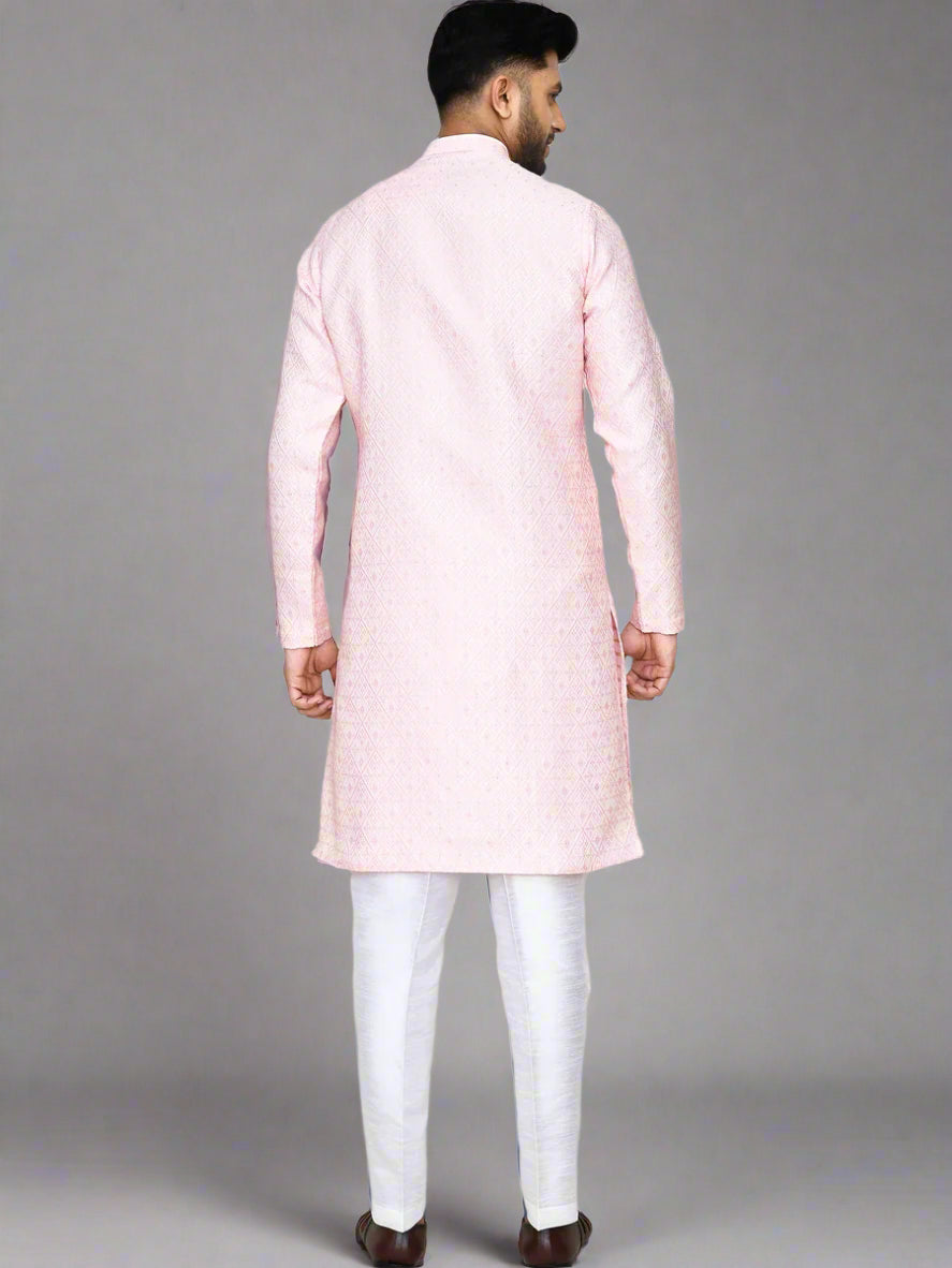 Traditional Ethnic Wear Kurta | Pink Jacquard Silk with Art Silk Pant