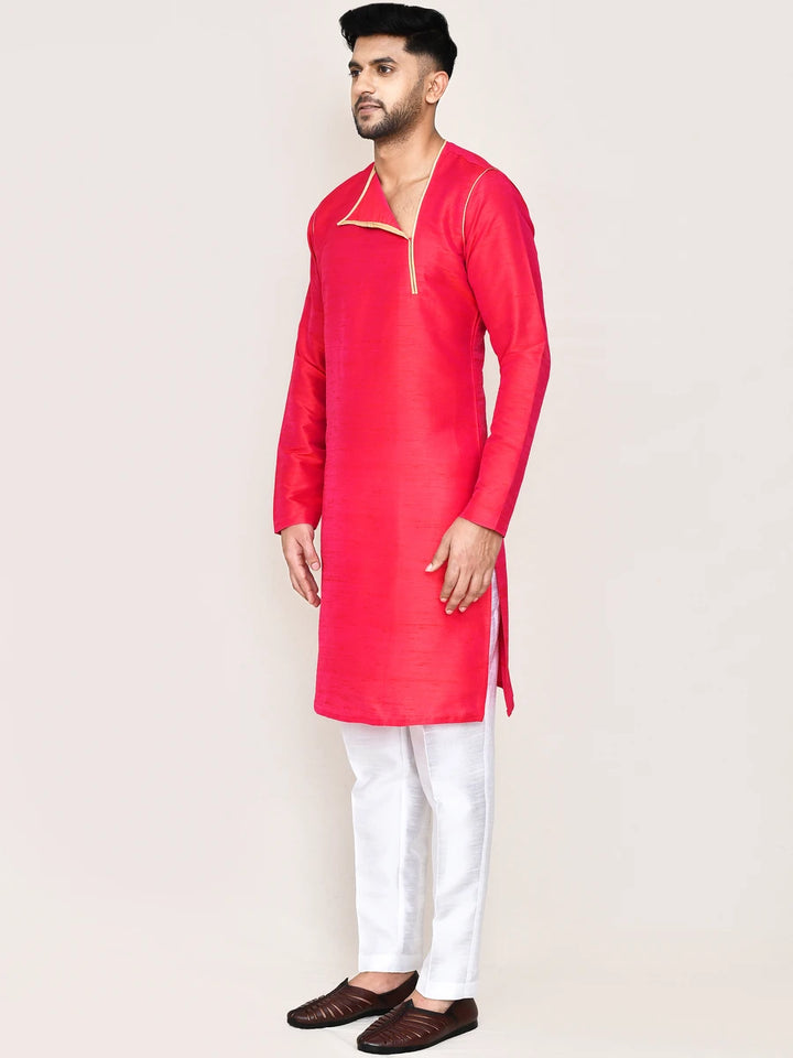 Readymade Rani Pink Art Silk Kurta Set | Wevon Jacquard Designer Work