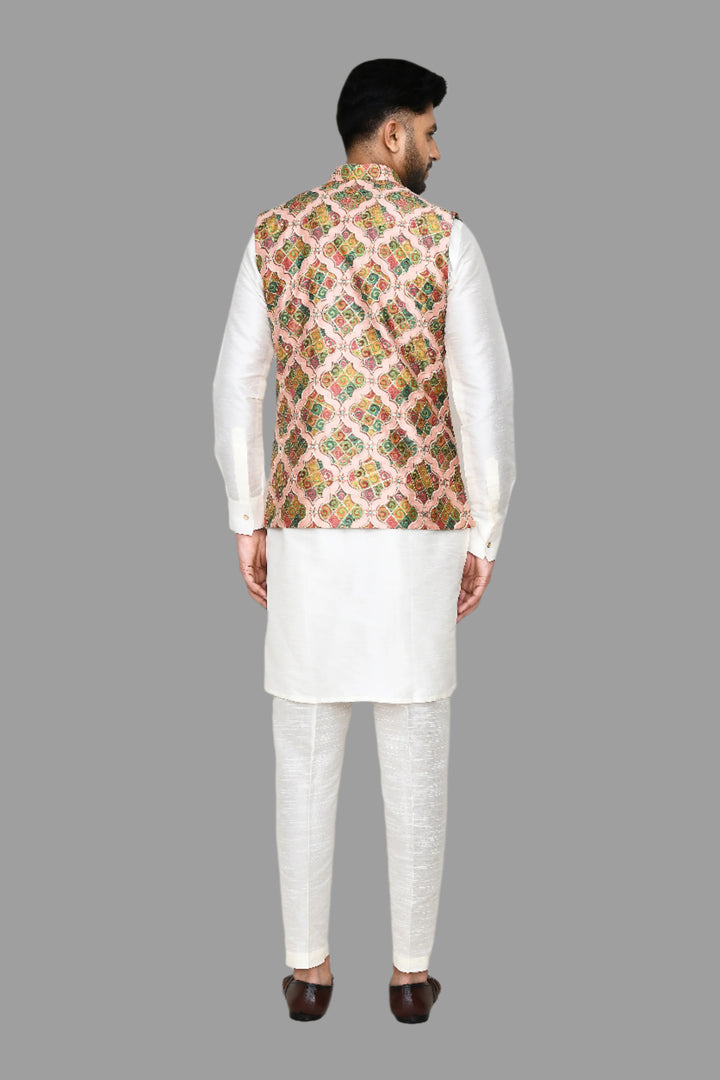 Festive Wear Art Silk Jacket | Multicolor Stylish Designer Print