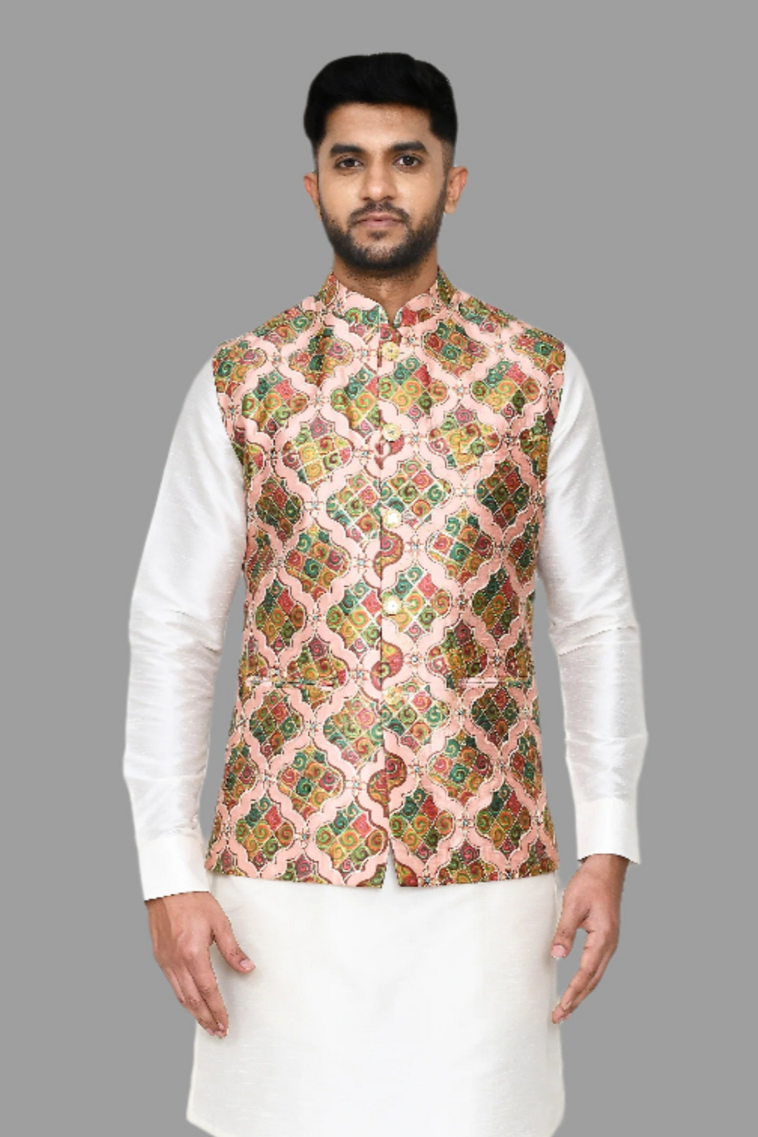 Festive Wear Art Silk Jacket | Multicolor Stylish Designer Print