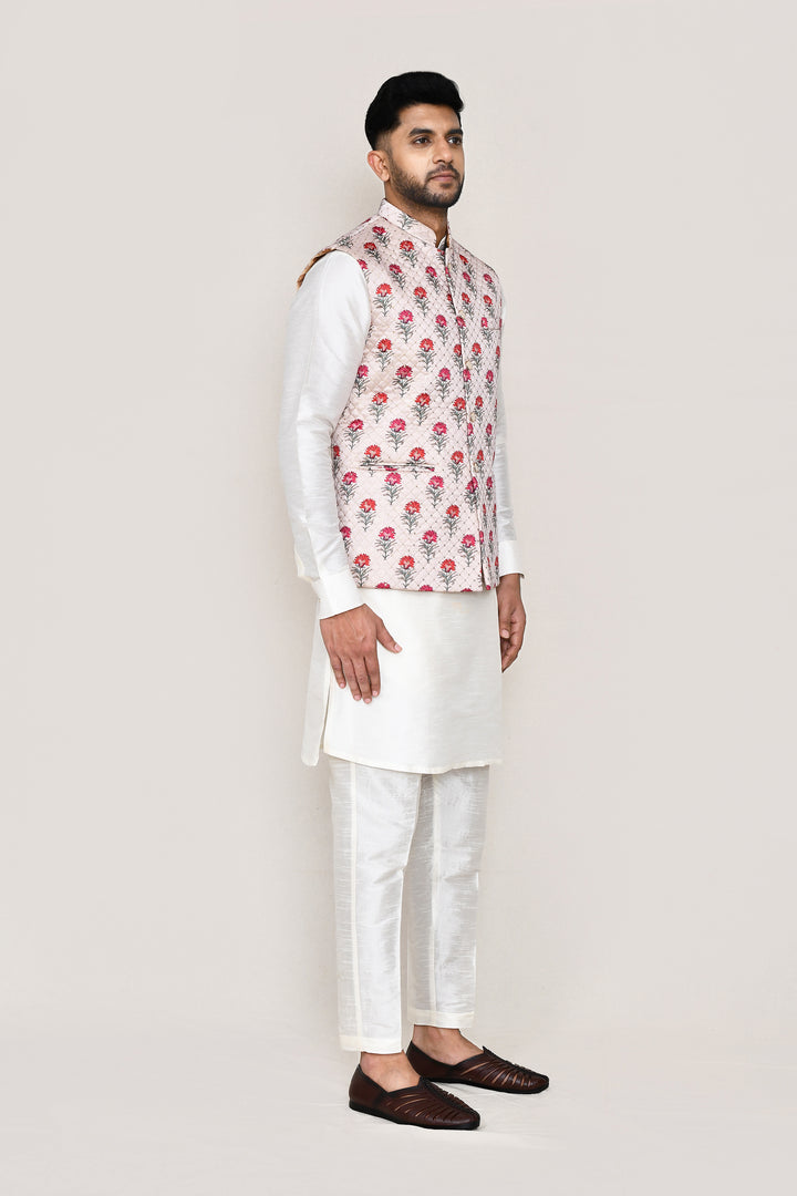 Stunning Festive Wear Jacket | Off White Art Silk with Designer Print