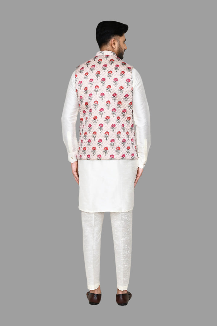 Stunning Festive Wear Jacket | Off White Art Silk with Designer Print