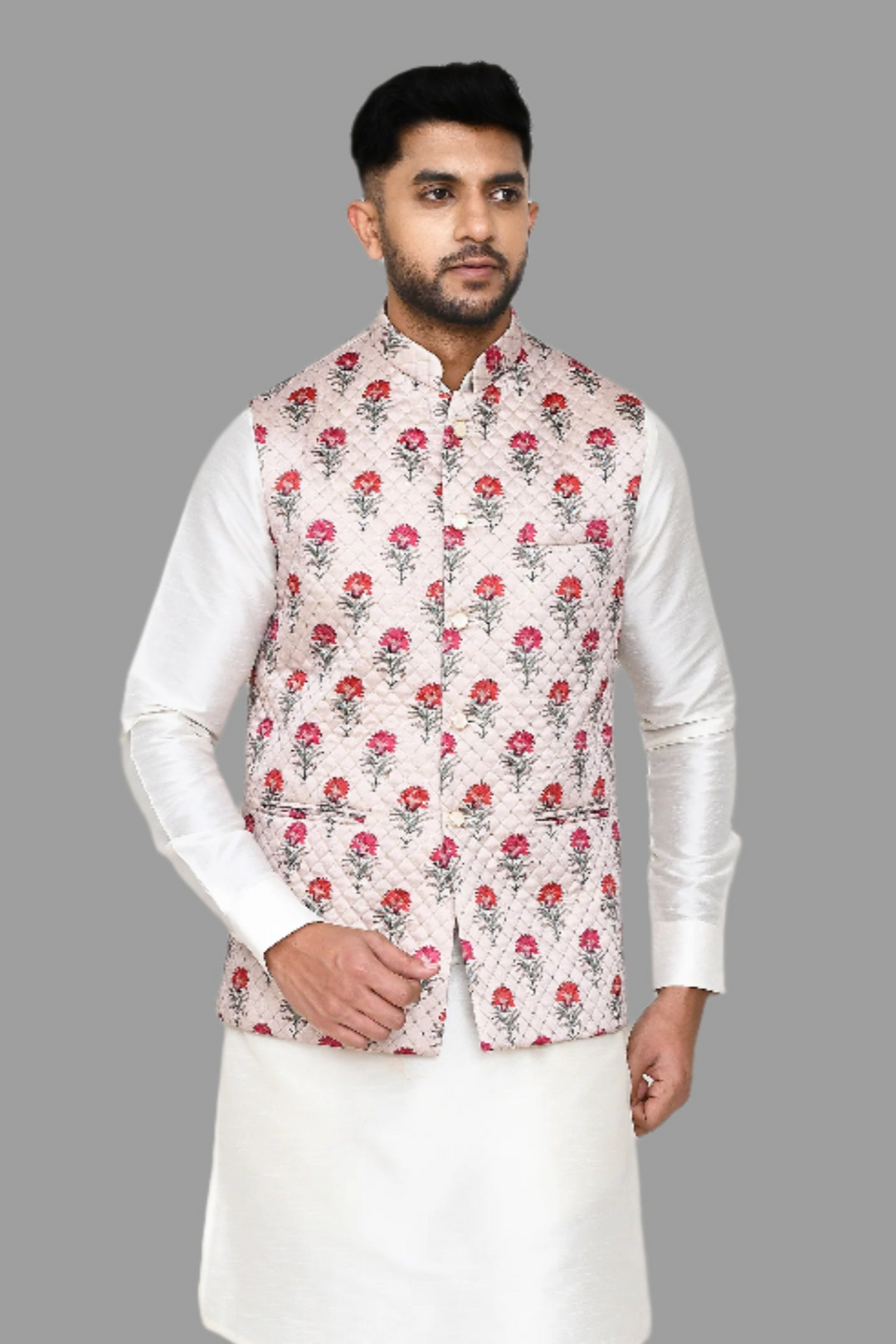 Stunning Festive Wear Jacket | Off White Art Silk with Designer Print