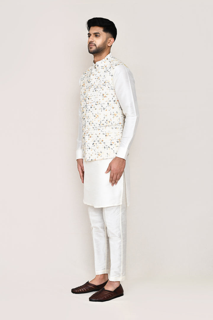 Designer Cream Cotton Jacket | Embroidery Work  Ethnic Wear