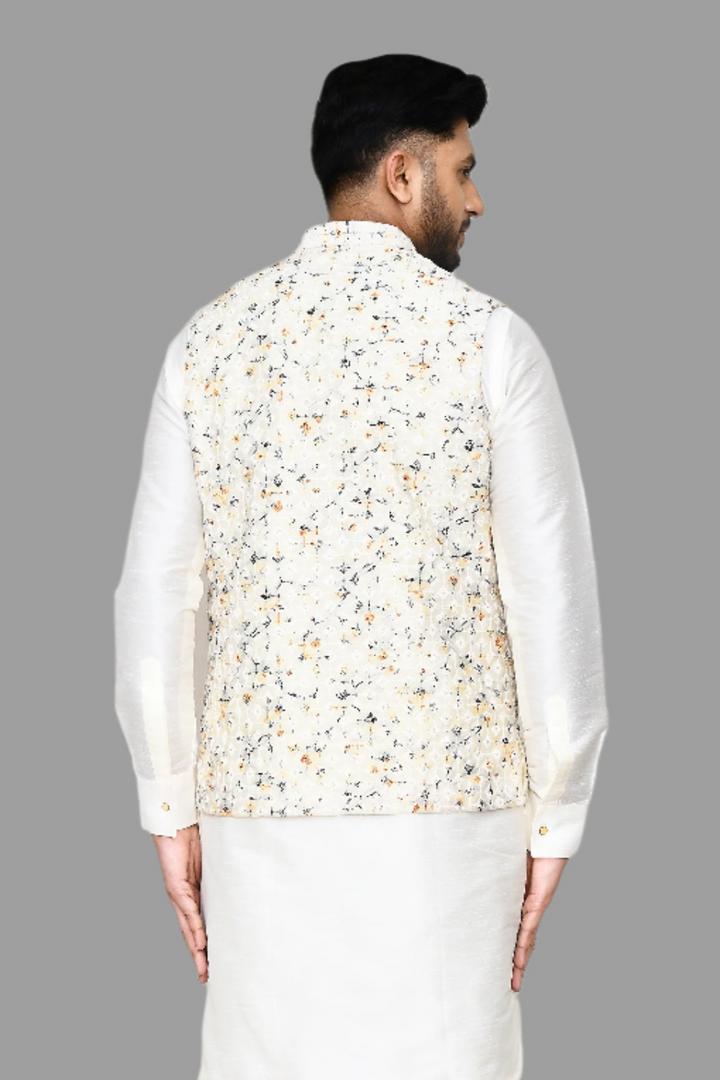 Designer Cream Cotton Jacket | Embroidery Work  Ethnic Wear