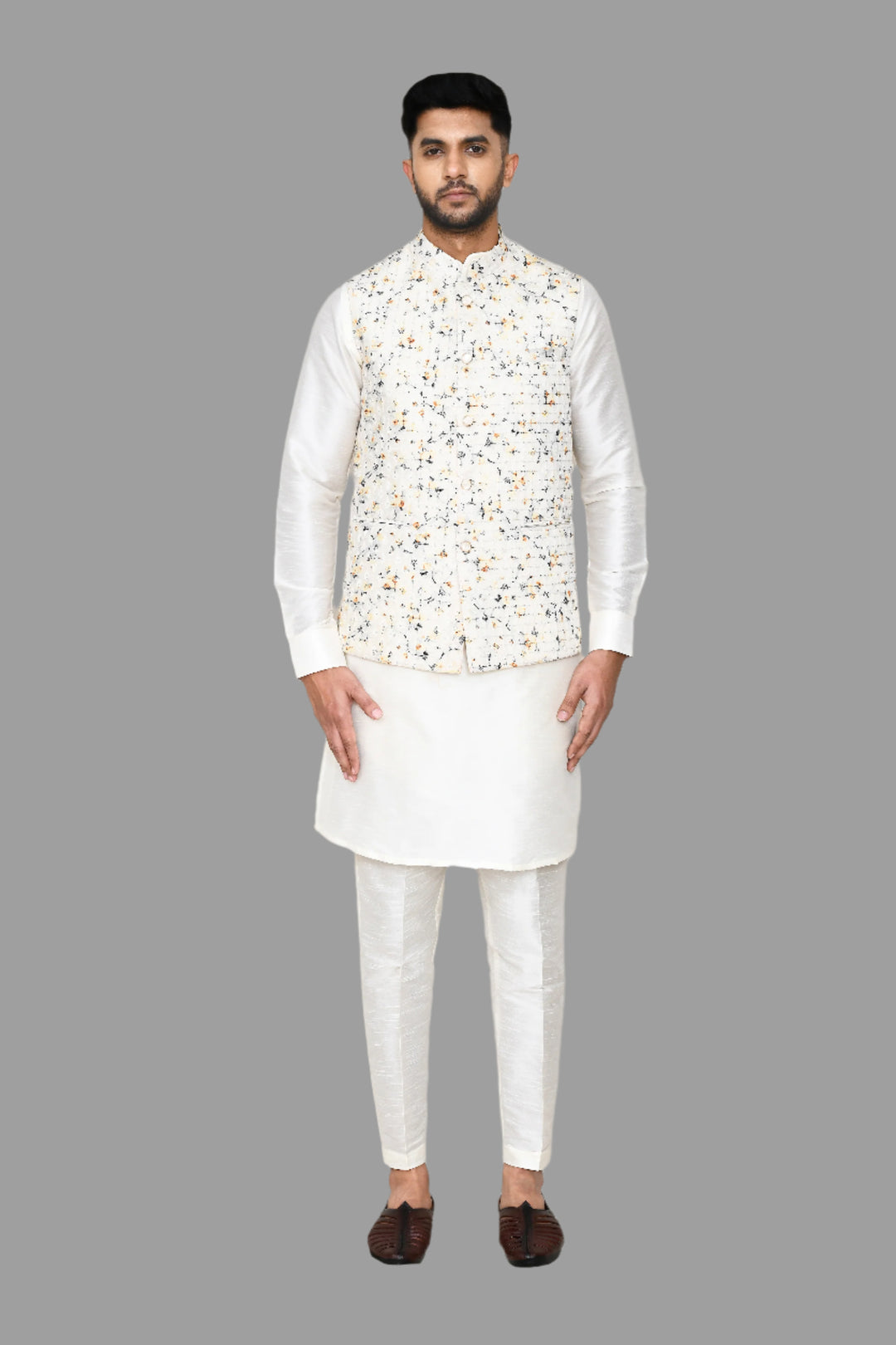 Designer Cream Cotton Jacket | Embroidery Work  Ethnic Wear