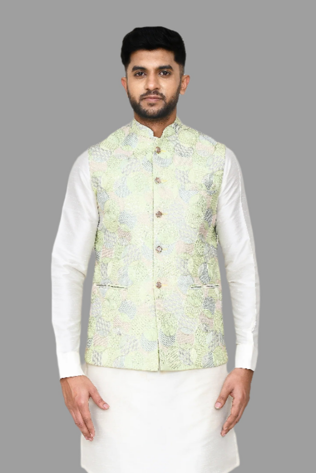 Luxurious Pista Green Art Silk Jacket | Designer Embroidery Work Party Wear