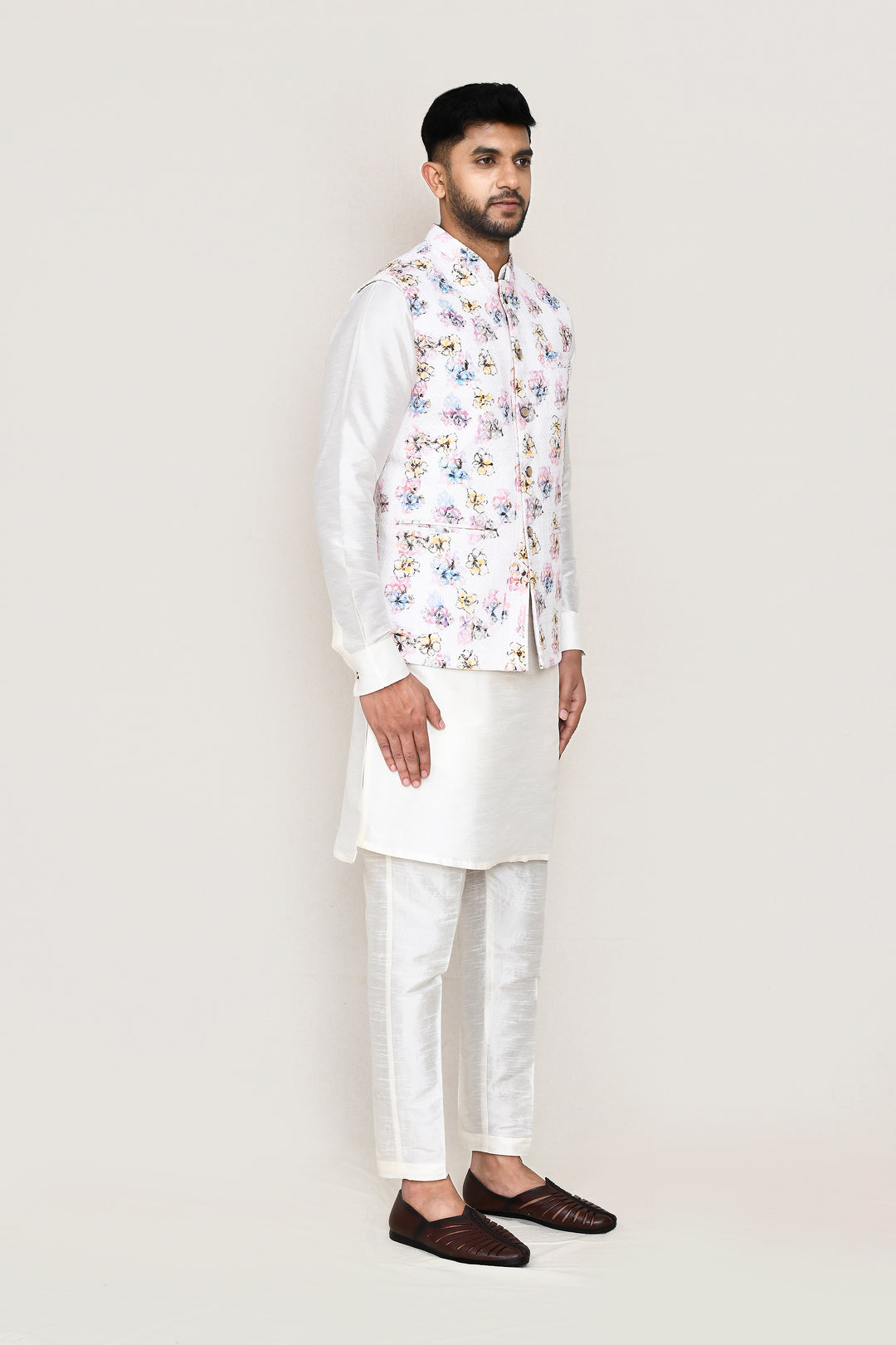 Elegant Embroidered Cotton Jacket | White Color Traditional Festive Wear