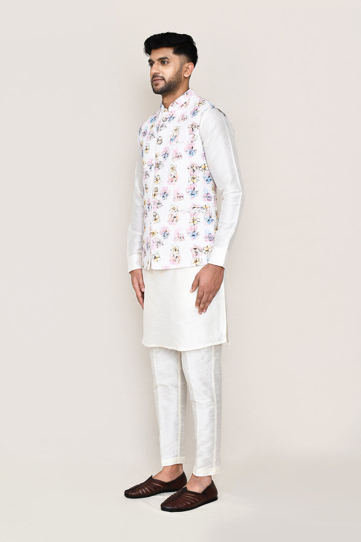 Elegant Embroidered Cotton Jacket | White Color Traditional Festive Wear