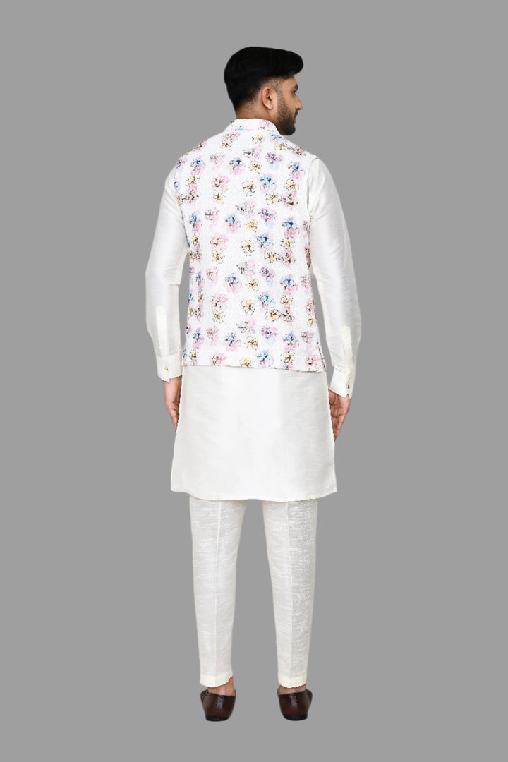 Elegant Embroidered Cotton Jacket | White Color Traditional Festive Wear