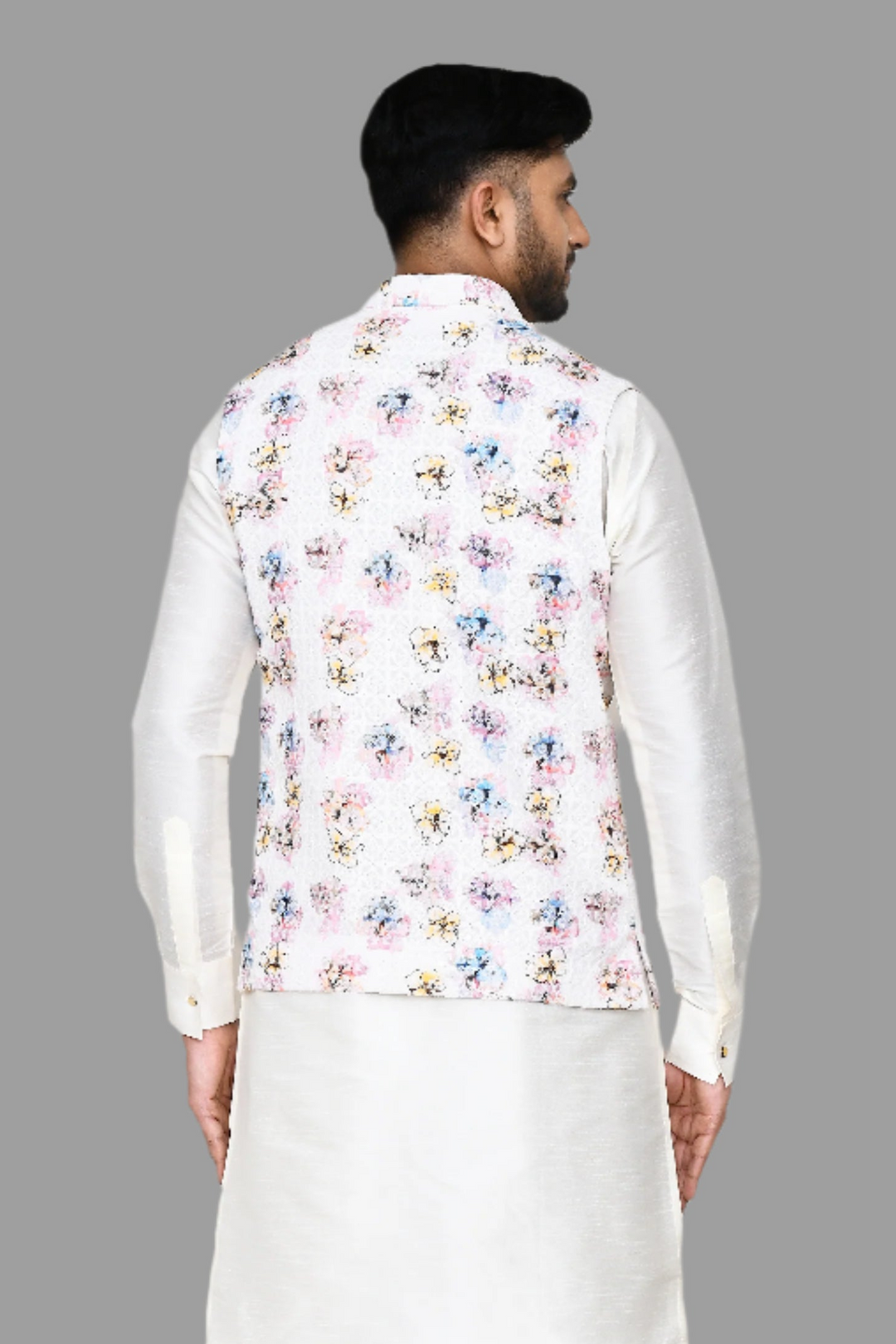 Elegant Embroidered Cotton Jacket | White Color Traditional Festive Wear