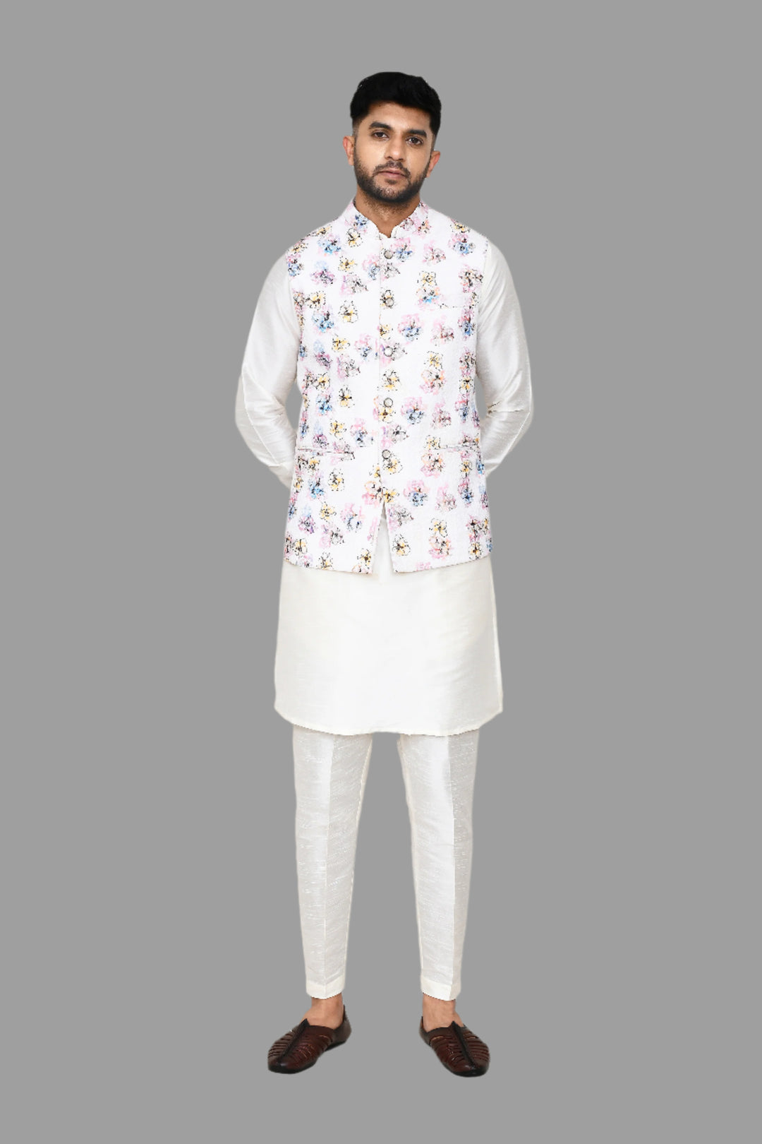 Elegant Embroidered Cotton Jacket | White Color Traditional Festive Wear