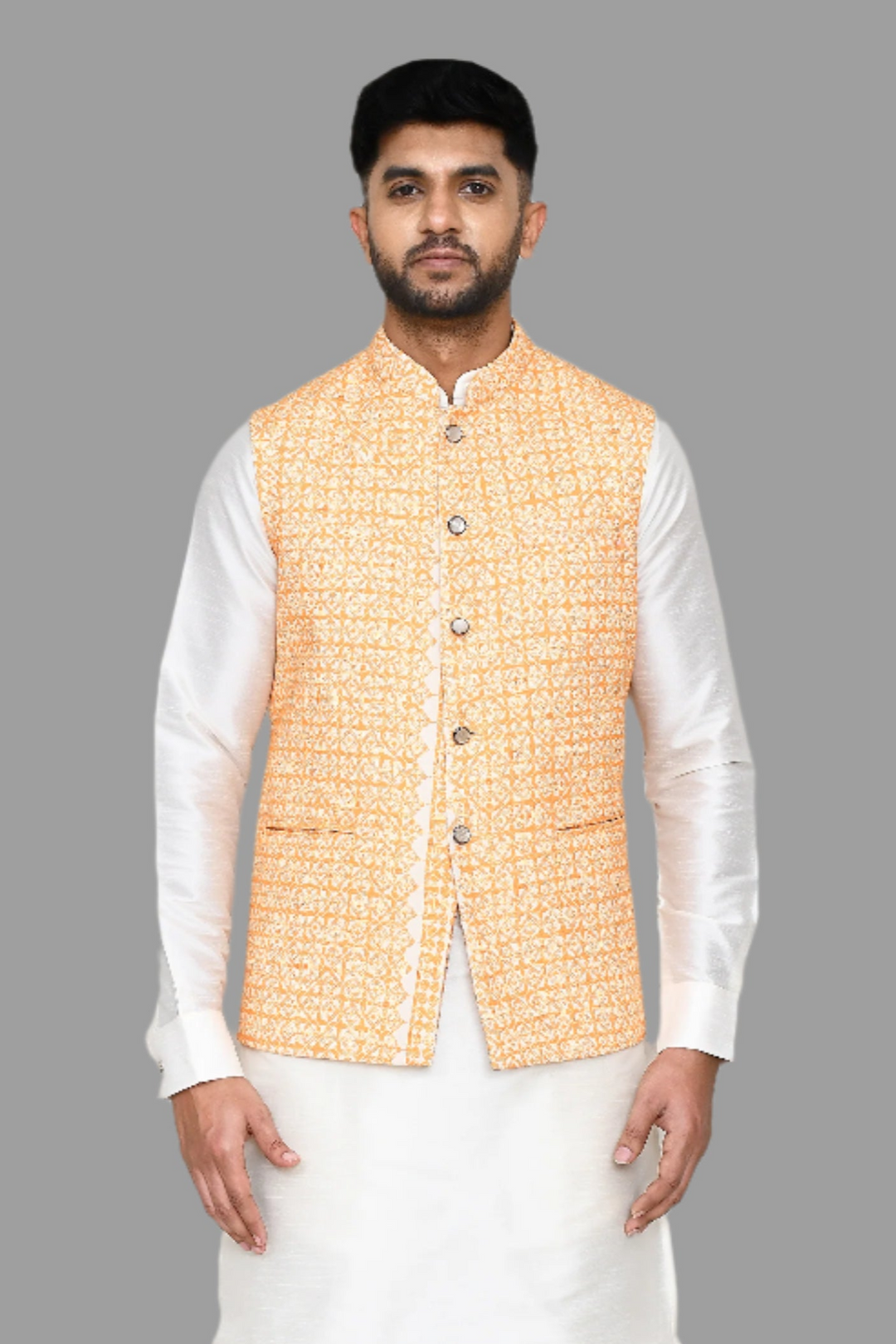 Modern Festive Wear Cotton Jacket | Embroidered Orange Jacket  Ethnic Style