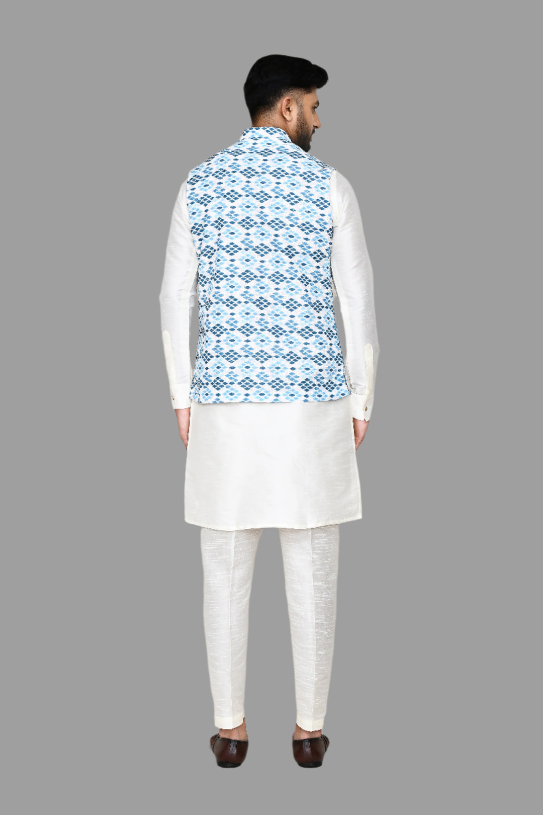 Fashionable Printed Jacket | Sky Blue Cotton  Festive Party Wear