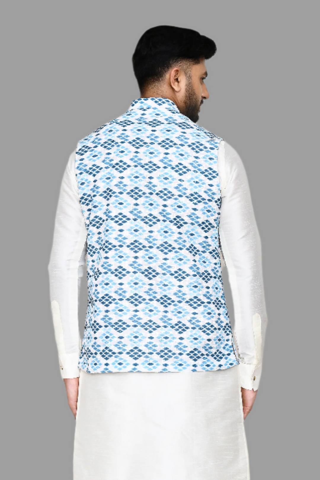 Fashionable Printed Jacket | Sky Blue Cotton  Festive Party Wear