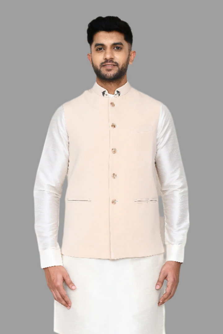 Premium Men's Party Wear Jacket | Peach Art Silk Trendy Printed Design