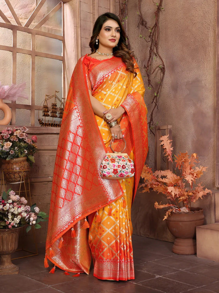 Classic  Wedding Silk Saree | Wevon Jari Checks Blouse Set