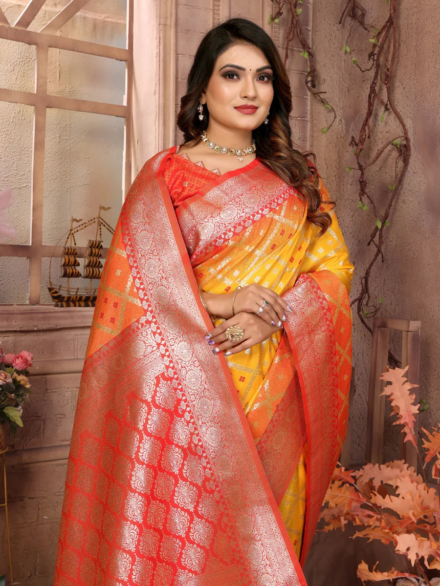 Classic  Wedding Silk Saree | Wevon Jari Checks Blouse Set