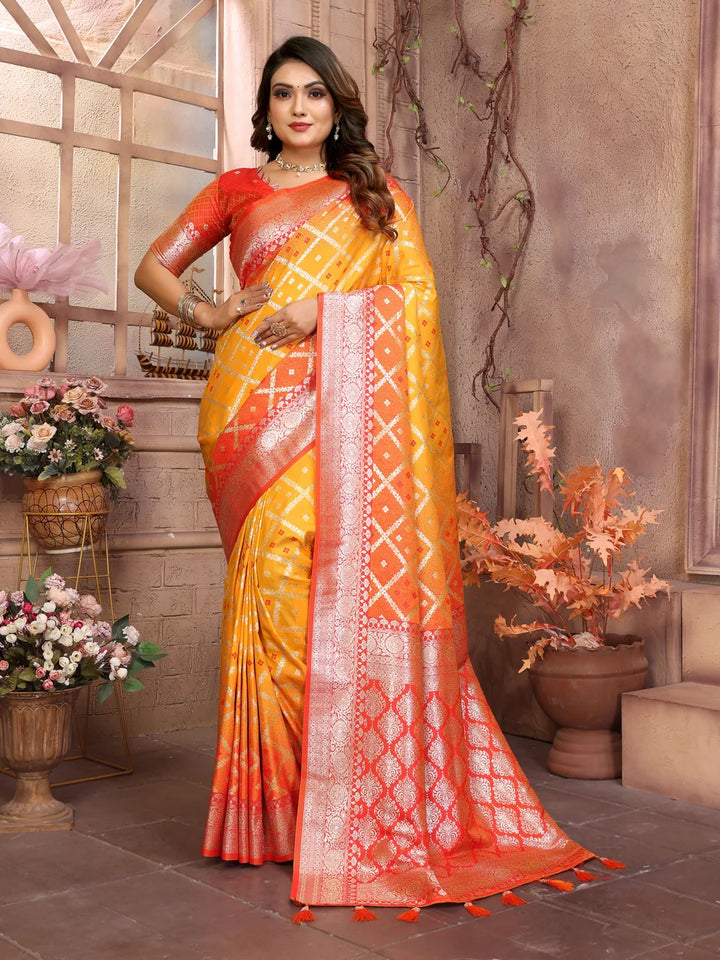 Classic  Wedding Silk Saree | Wevon Jari Checks Blouse Set