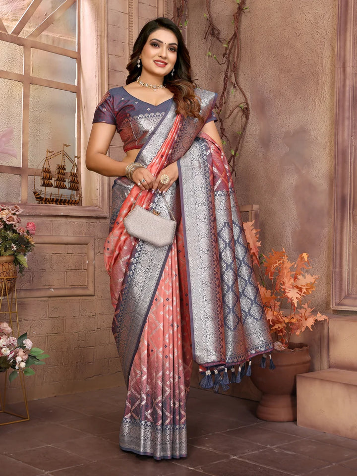 Classic  Wedding Silk Saree | Wevon Jari Checks Blouse Set