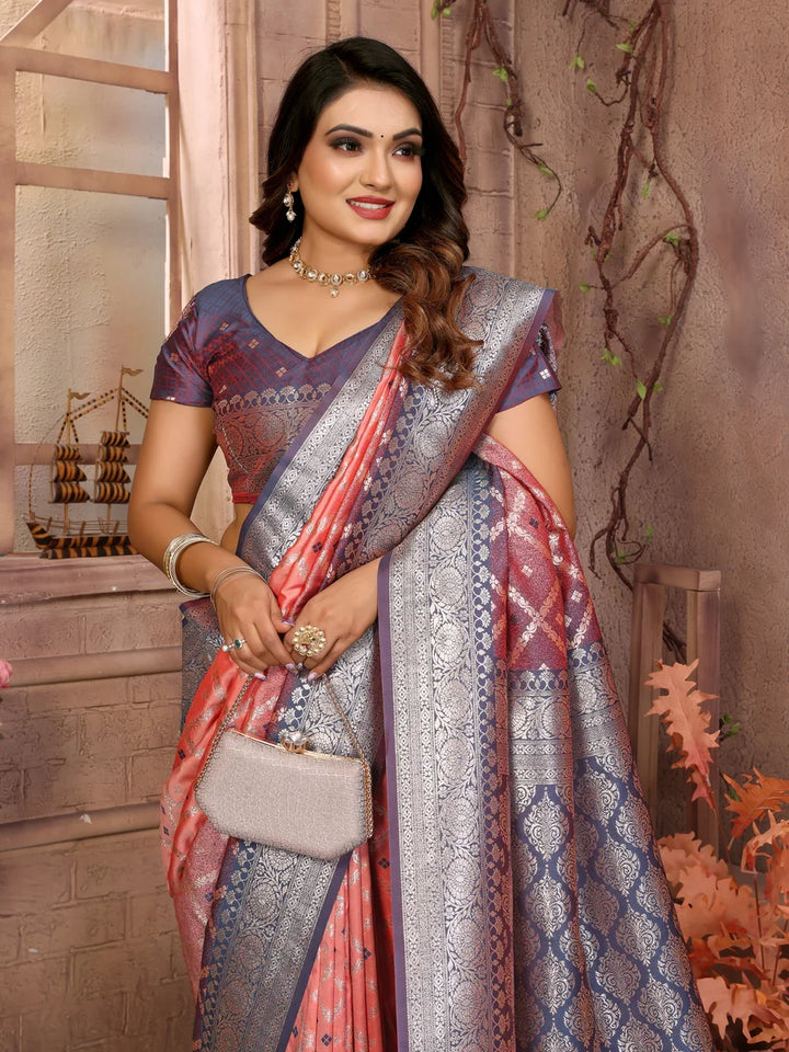 Classic  Wedding Silk Saree | Wevon Jari Checks Blouse Set