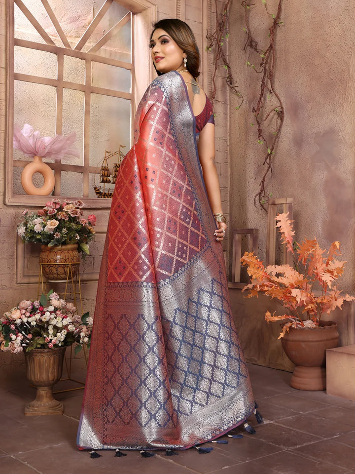 Classic  Wedding Silk Saree | Wevon Jari Checks Blouse Set