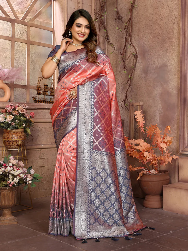 Classic  Wedding Silk Saree | Wevon Jari Checks Blouse Set