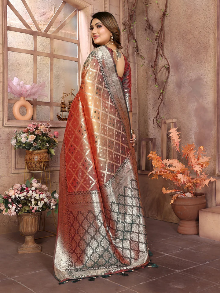 Classic  Wedding Silk Saree | Wevon Jari Checks Blouse Set