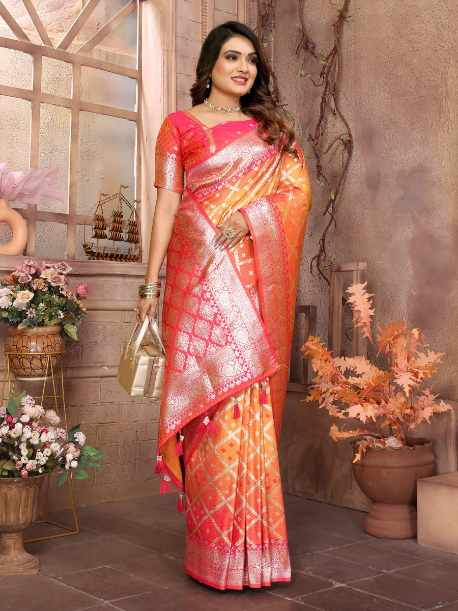 Classic  Wedding Silk Saree | Wevon Jari Checks Blouse Set