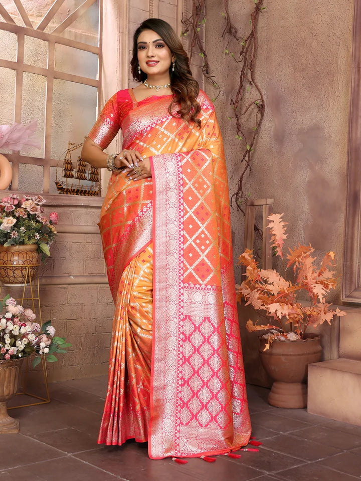 Classic  Wedding Silk Saree | Wevon Jari Checks Blouse Set