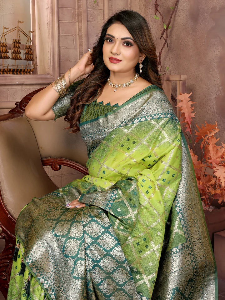 Classic  Wedding Silk Saree | Wevon Jari Checks Blouse Set