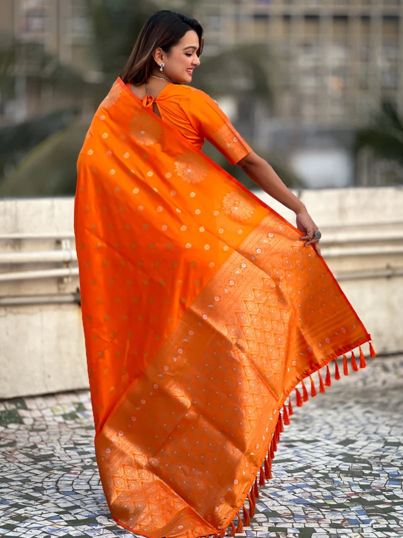 Timeless  Moonga Silk Saree | Dual Jari Peacock Weaving Designer Drape