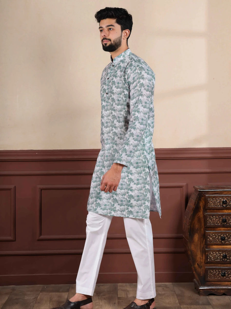 Ethnic Light Green Kurta Pajama | Premium Linen & Cotton Bottom