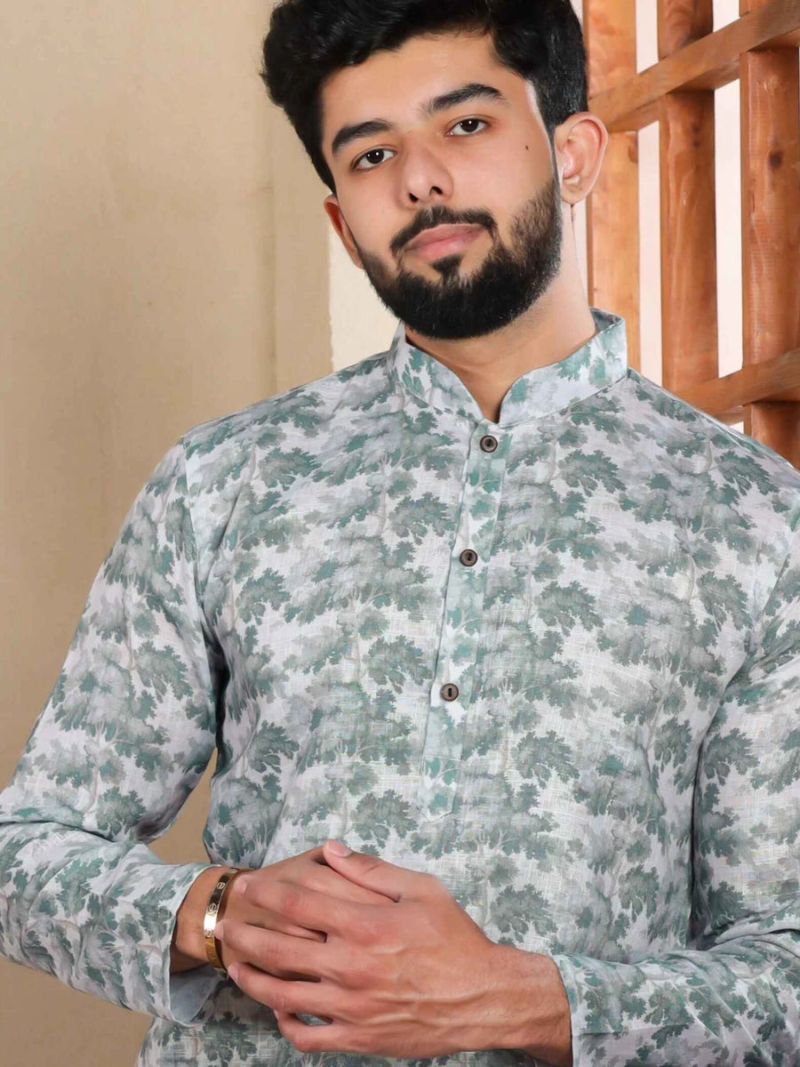 Ethnic Light Green Kurta Pajama | Premium Linen & Cotton Bottom