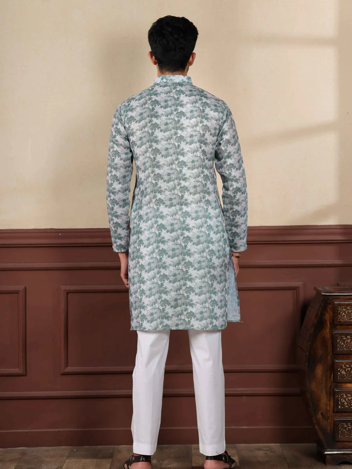 Ethnic Light Green Kurta Pajama | Premium Linen & Cotton Bottom