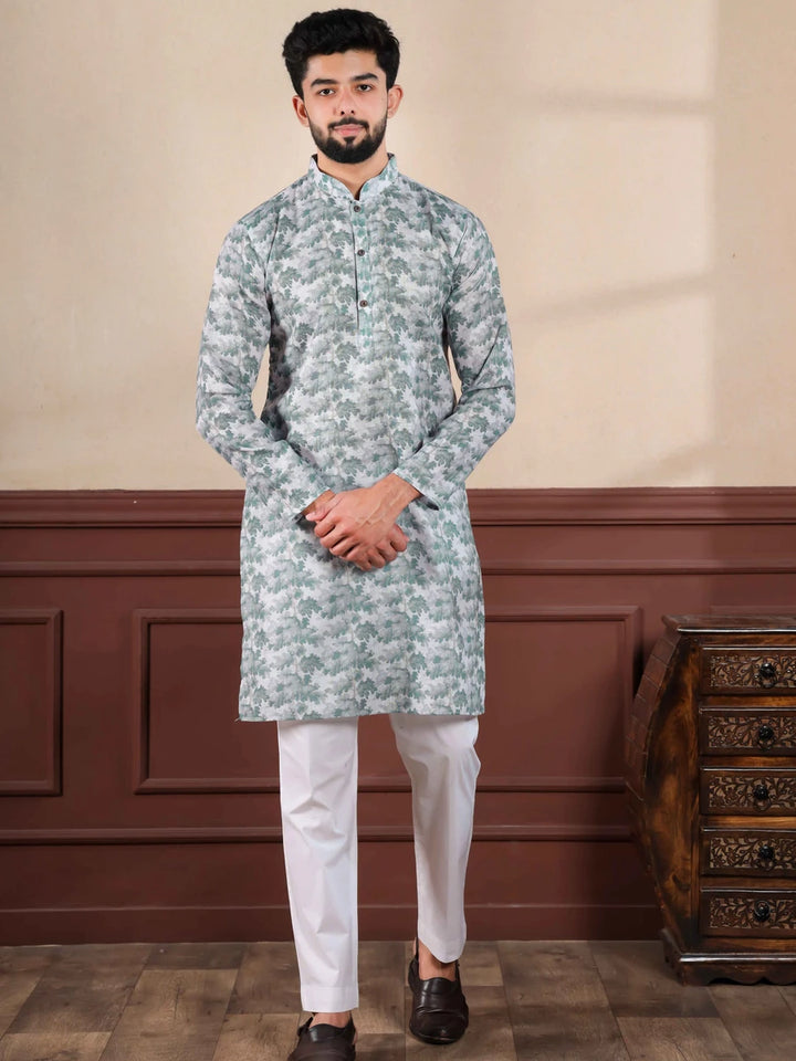 Ethnic Light Green Kurta Pajama | Premium Linen & Cotton Bottom