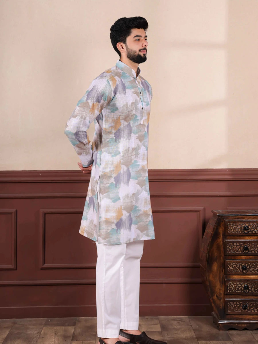 Designer Multicolor Kurta Pajama | Comfortable Linen & Cotton Fabric