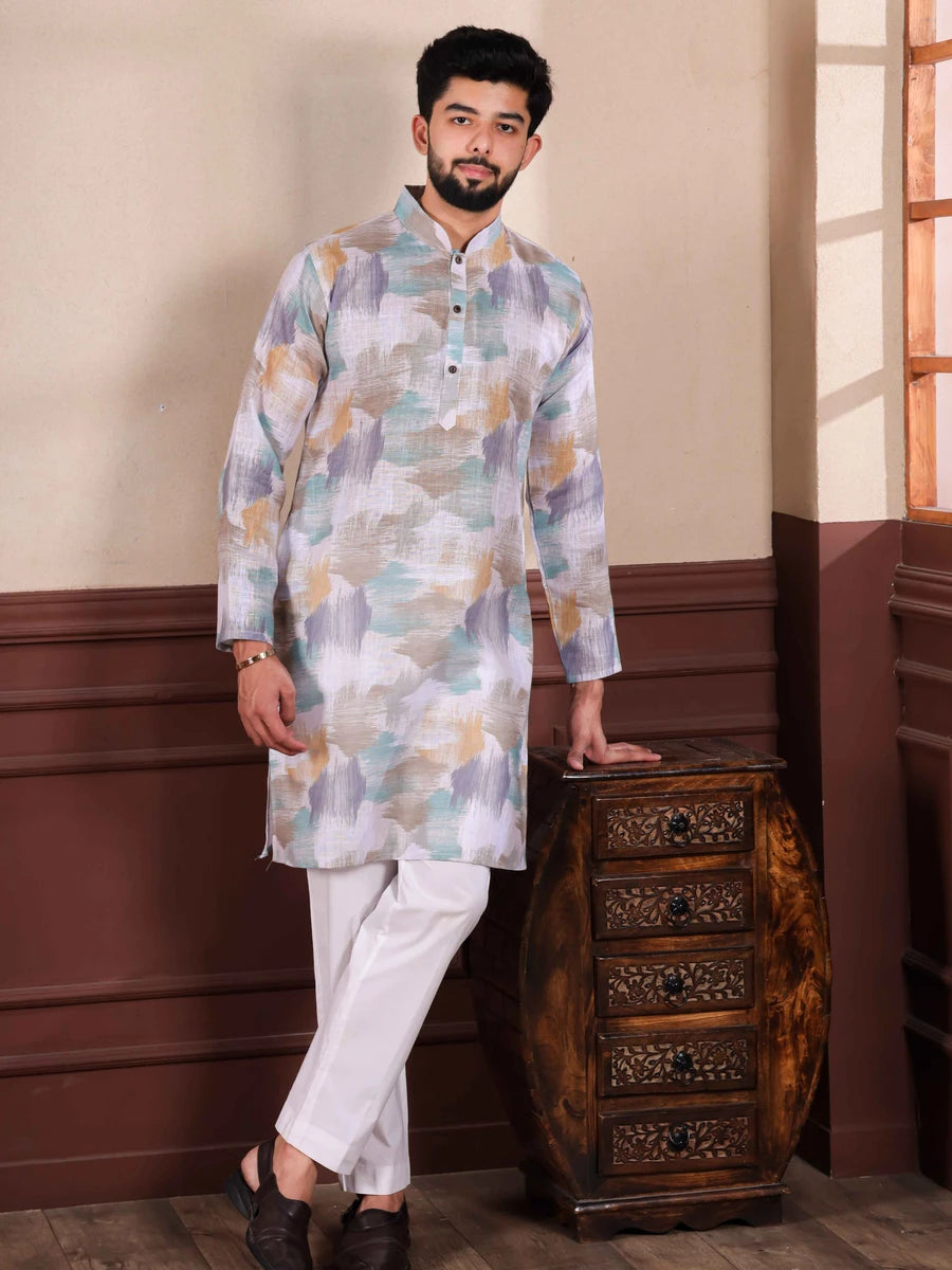 Designer Multicolor Kurta Pajama | Comfortable Linen & Cotton Fabric