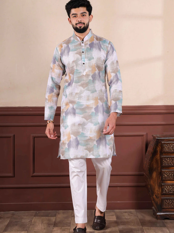 Designer Multicolor Kurta Pajama | Comfortable Linen & Cotton Fabric