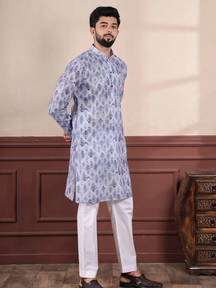 Modern Linen Kurta Pajama | Lavender Shade Digital Print Design