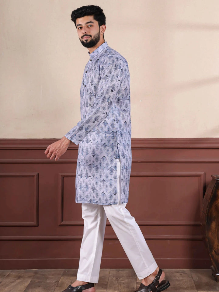 Modern Linen Kurta Pajama | Lavender Shade Digital Print Design