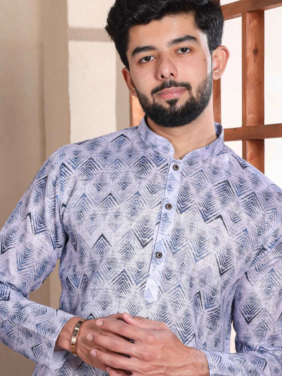 Modern Linen Kurta Pajama | Lavender Shade Digital Print Design