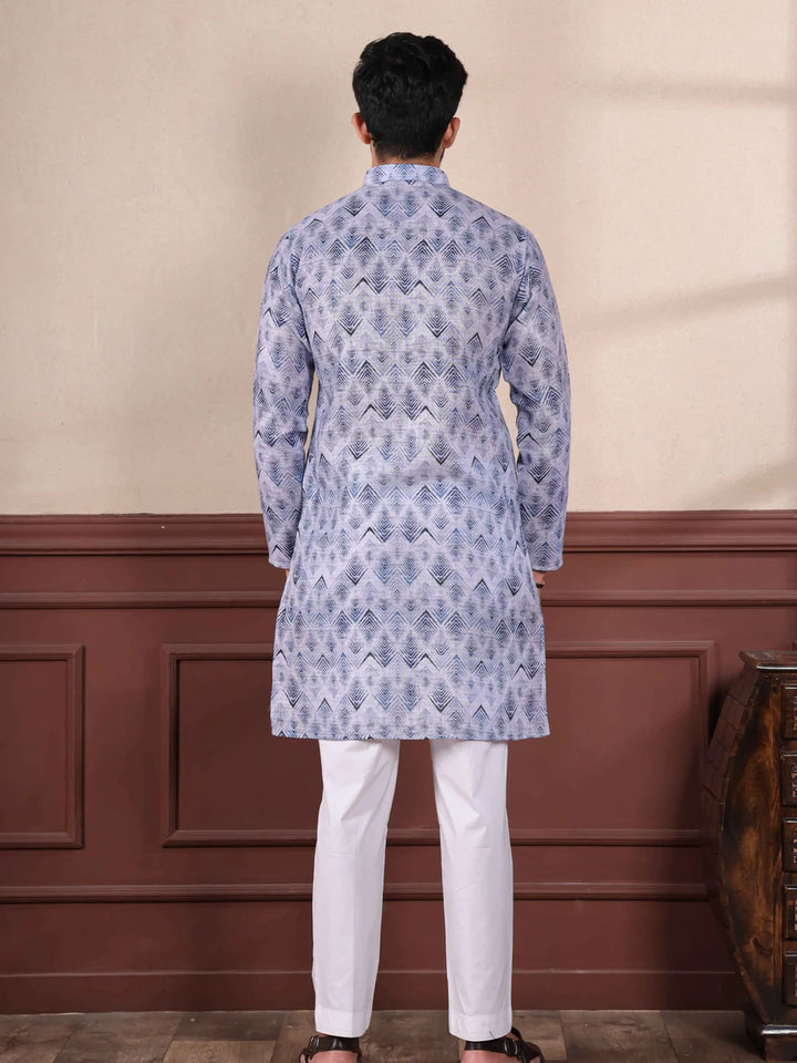 Modern Linen Kurta Pajama | Lavender Shade Digital Print Design